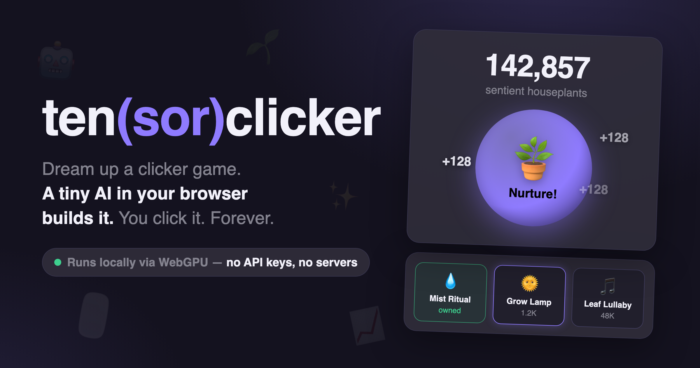 Show HN: Tenclicker – a WebLLM clicker game about whatever you want